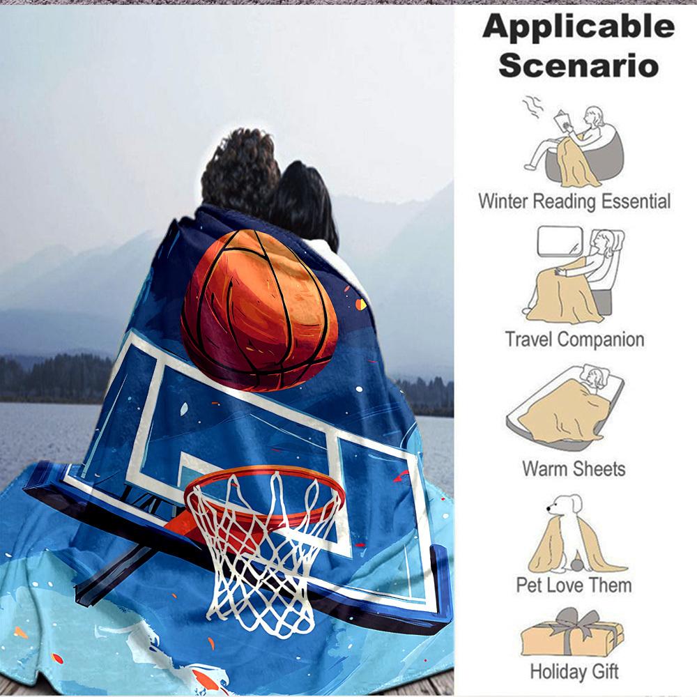 1pc Basketball Hoop Blanket, Lightweight Flannel Throw Blanket for Sofa, Bed, Travel, Camping, Living Room, Office, Couch028