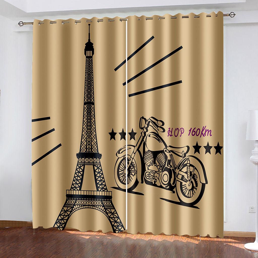 Motorcycle Illustration Printing Curtains Two Independent Curtains On The Left and Right Side Blackout Curtains for Bedrooms