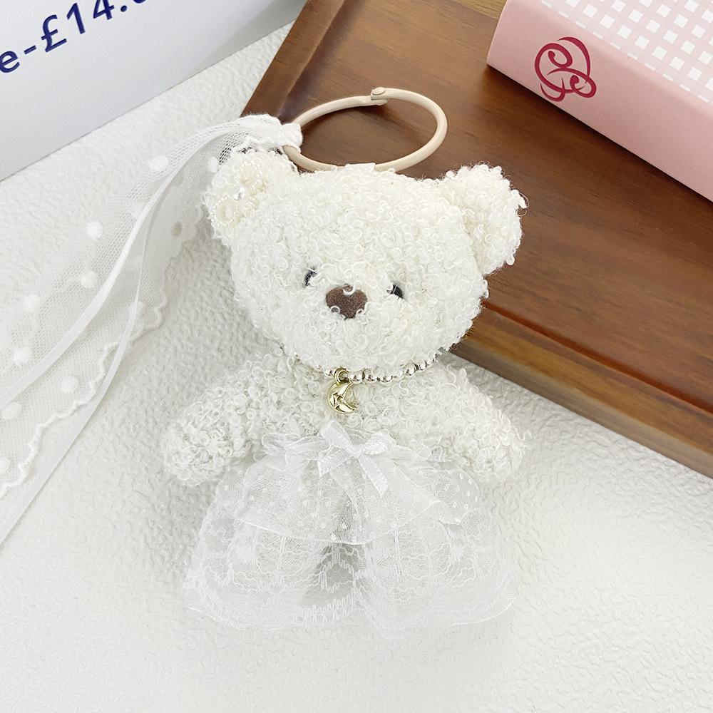 PP Cotton Plush Rabbit Pendant Pearl Y2K Doll Bag Charm Stripe Lace Skirt Bear Keychain  Couple