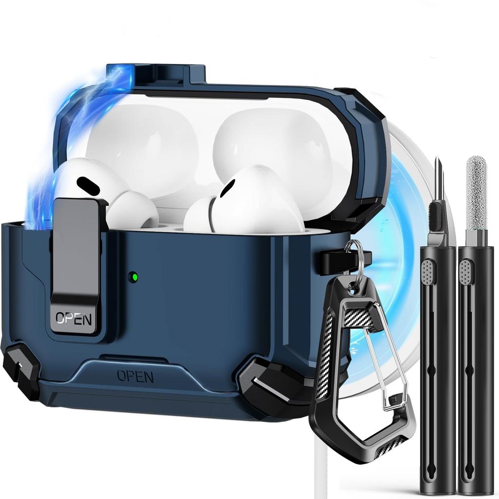 Phone Stand Case For AirPods 4 Generation Case Magnetic Automatic Lock with Cleaning Kit Shockproof Protective Case for AiPods 4