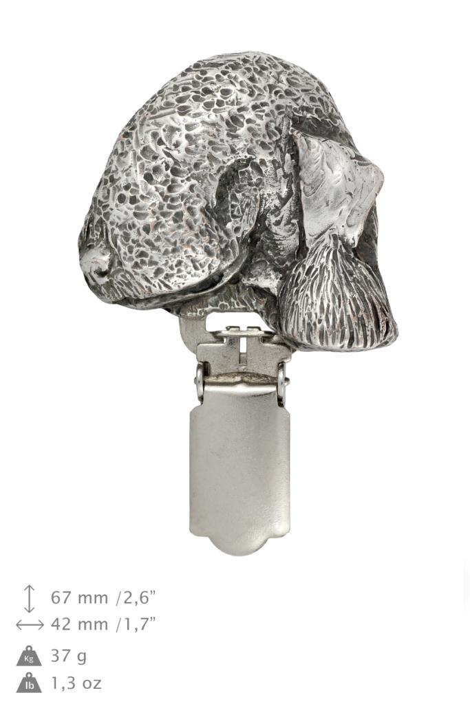 Bedlington Terrier,Rothbury Terrier, Rodbery Terrier- brooch with a clip, holder for a start number, silver-plated dog show pin from the Art-Dog brand