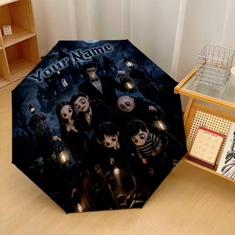Custom Text Automatic 8 Bone Umbrella, Portable Sun Rain Protection UmbrellaThe Addams Family