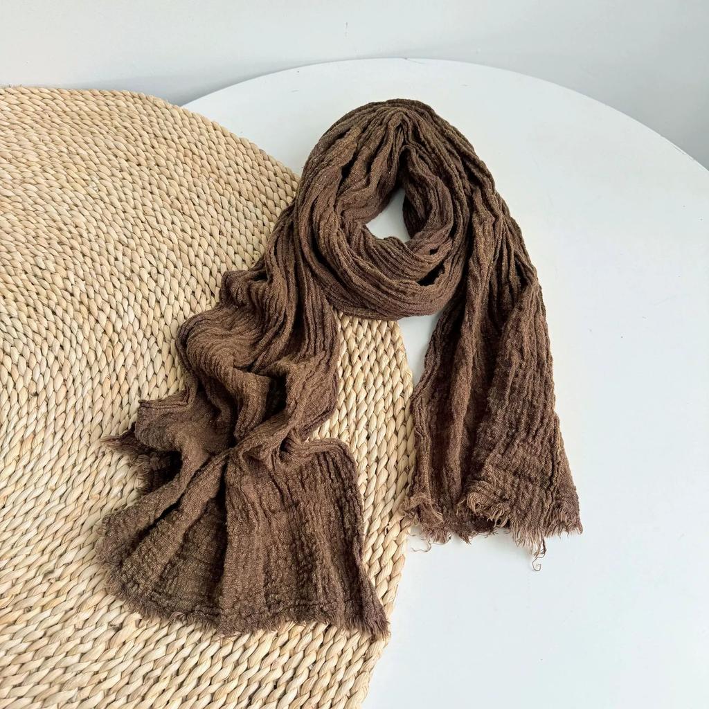 Solid Color Vintage 100% Cotton Scarf Sun Shawl Scarves Head Scarves Autumn Vintage Women Long Crinkled Scarves 60*220cm