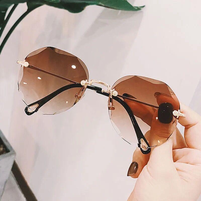 Borderless Trimmed Sunglasses, Femininity, Round Face, Large Frame, Thin, Uv-Proof Sunglasses.