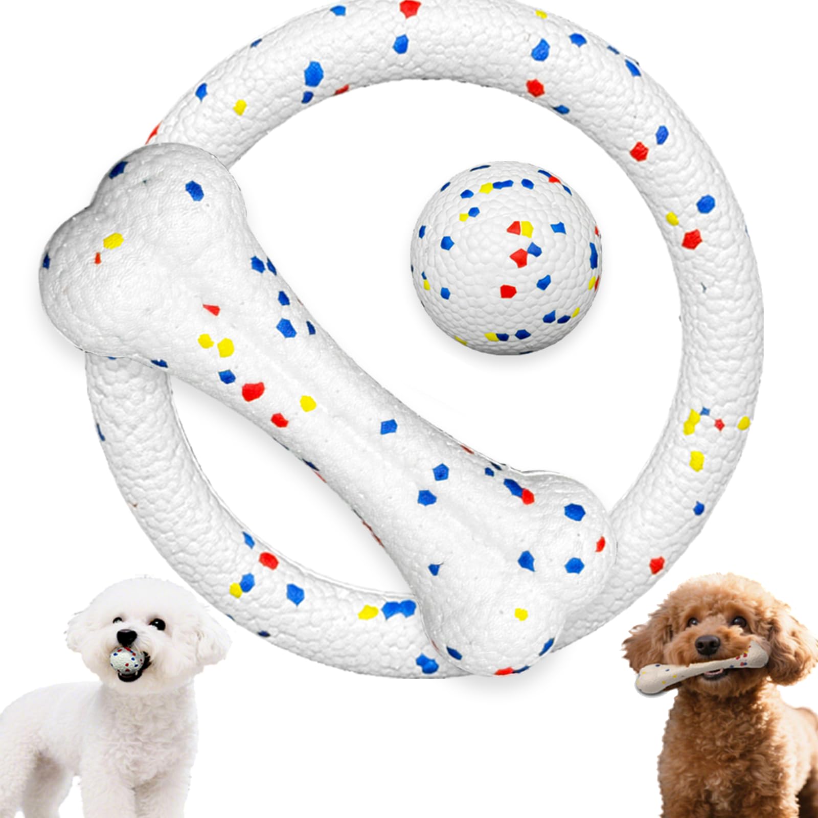 

SYMHOBBY Dog Durable Ball and Popular for Small Set Toys, Chewable, Ring, Dogs, Frisbee, Bone-Shaped Puller, Rubber, ETPU, 3-Piece