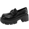 Black retro British style platform small leather shoes women's 2025 new autumn and winter French one-pedal Mary Jane loafers