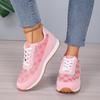 Fashion Fashion Printed Splicing Lace Up Sneakers Women 2025 Autumn Round Toe Wedge Heel Shoes Soft Sole Non Slip Running Sneakers