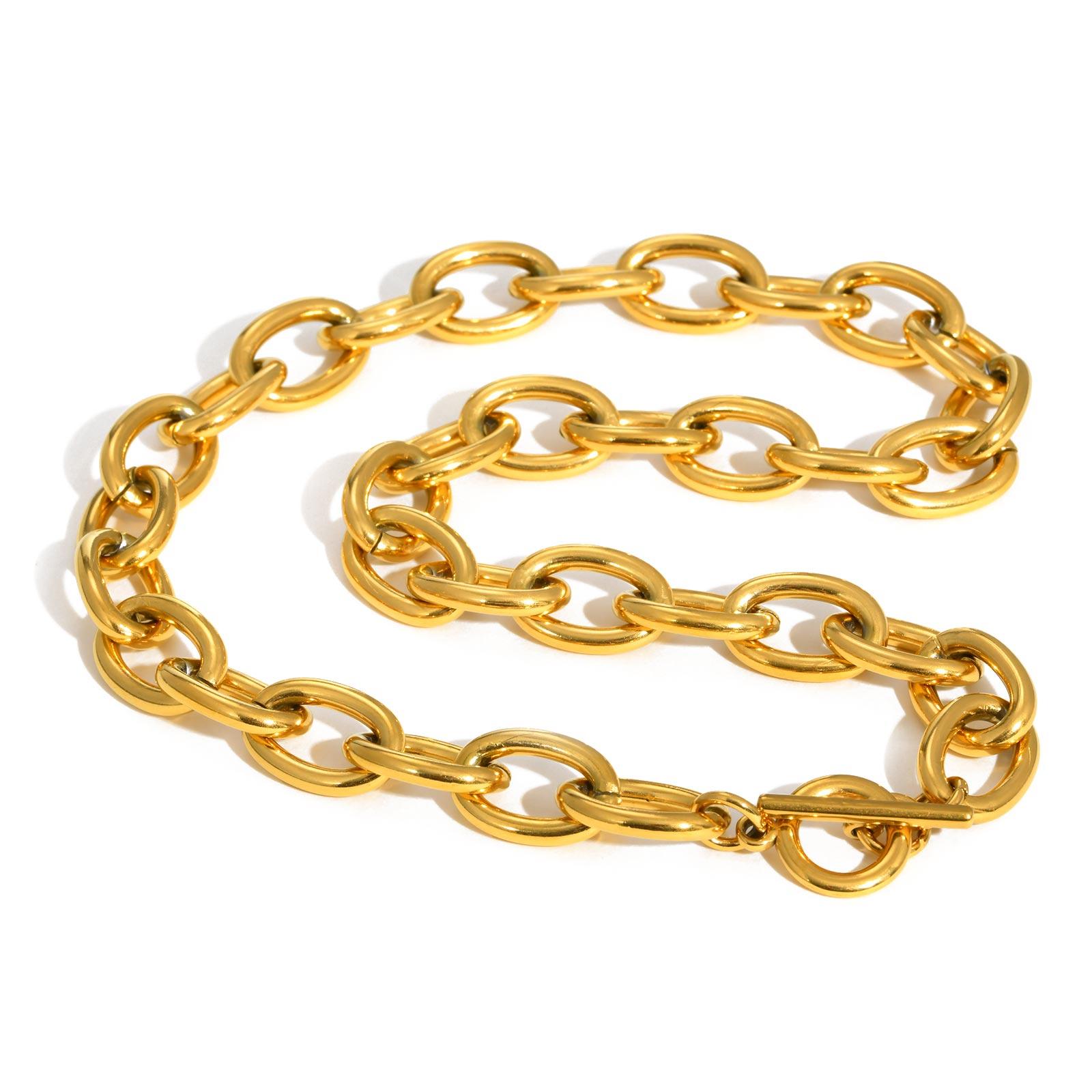 

12mm Rolo Chain Necklace for Women,Stainless Steel 18K Gold Plated OT Buckle Necklaces,Punk Jewelry Gifts