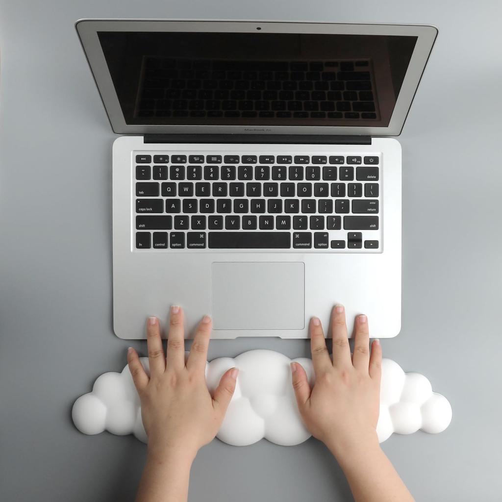Keyboard Wrist Rest with Mouse Pad Wrist Funny Cloud PU Memory Wrist Palm Hand Arm Reduces Compatible with Laptop White Rest, Design, Leather, Foam,