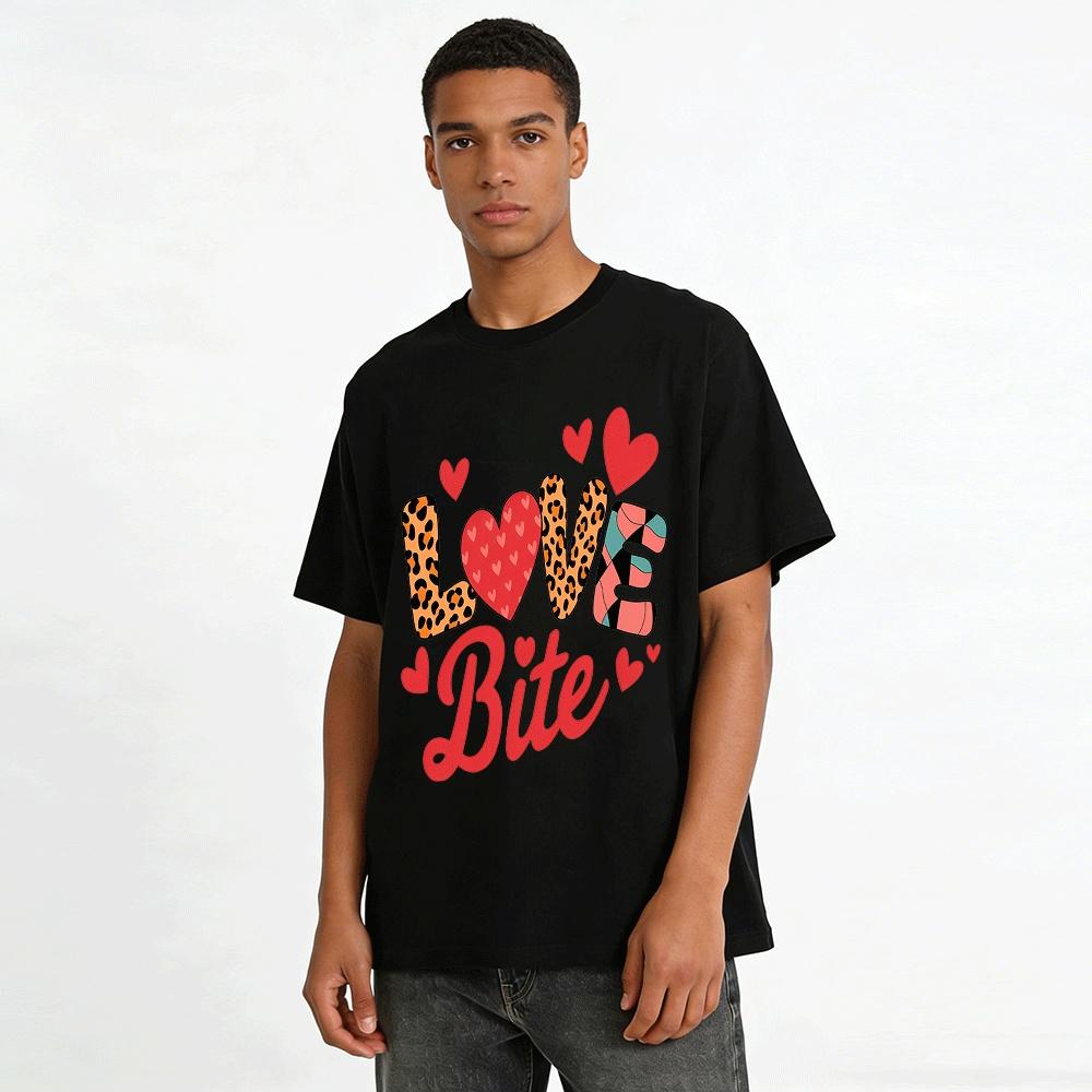 Love Bite Leopard Heart Print Casual Short Sleeve T-Shirt Pure cotton T-shirt