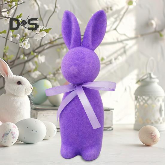 Easter Bunny Statue Freestanding Foam Rabbit Ornament Faux Moss Rabbit Flocked Bunny Figurine Centerpiece for Desk Mantel Dining Table