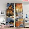 2pcs 2D Flat Printing Fashionable Christmas Curtains Cozy Cabin Deer Christmas Scene Digital Printed Polyester Drapes Holiday