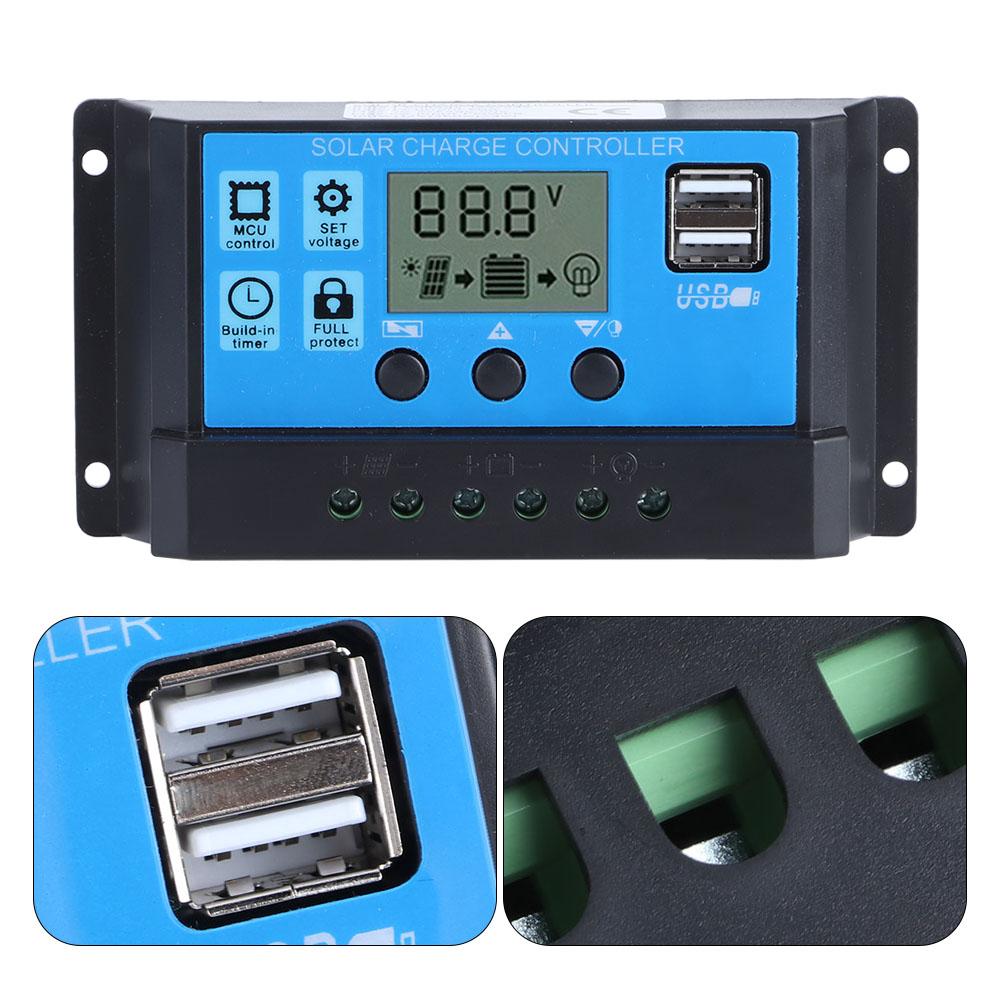 12V 24V 30A solární regulátor nabíjení Automatický PWM LCD dvojitý USB výstupní regulátor