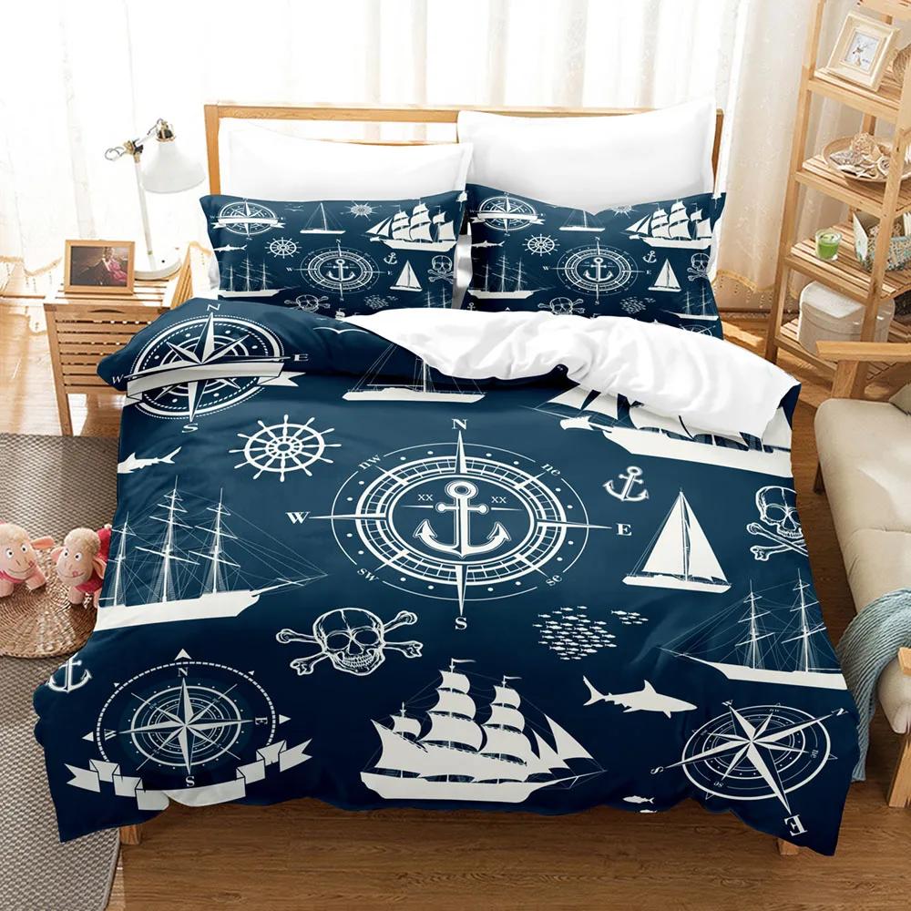 Anchor 3d Bedding Set Ocean Style Quilt Cover E xtra large double bed Duvet Cover With Pillowcase For Kids Boy Queen King Size