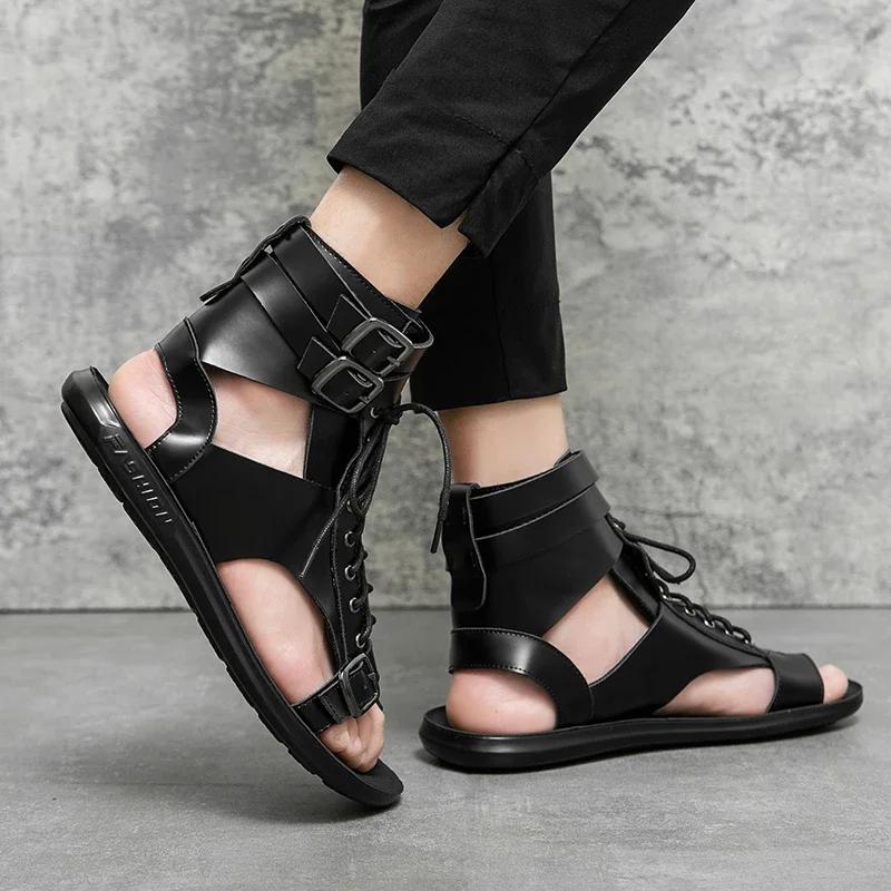 Fashion Fashion Trends Mens Summer Leather Sandal Classic Retro Style Flats Men Designer Roman Sandals Casual Light Ankle Strap Sandals