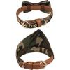 Small Dog Collar Puppy Cat Tiny Pet Bow Tie & Bandana 2pcs Set PU Leather Canvas Scarf Durable camo-Green