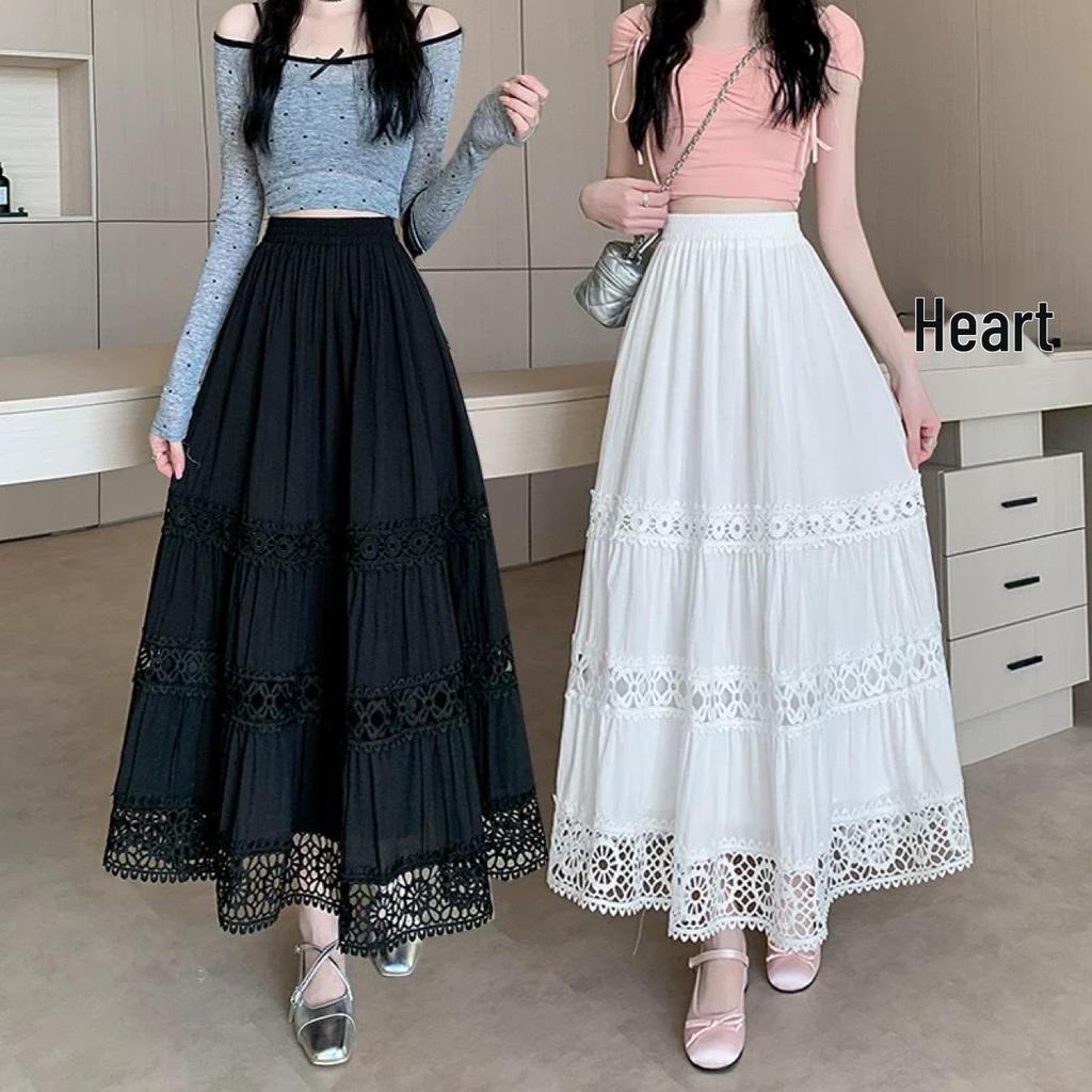 2025 A/W Retro Lace Patchwork Midi Skirt - Japanese/Korean Style