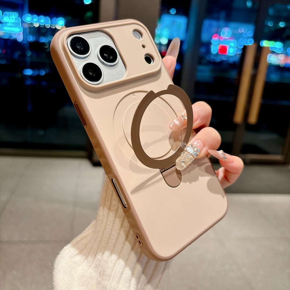 

Luxury Skin Feel for Magsafe Phone Case For 17 16 13 15 Pro Max 14 Plus Magnetic Bracket Stand Anti-slip PC Cover iPhone17 Pro Max золотой