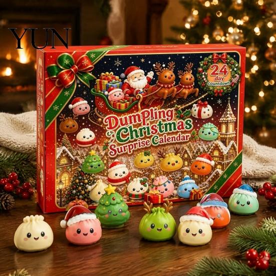 Holiday Desk Decorations 2026 Christmas Squeeze Toy Advent Calendar, 24-Day Dumpling Bun Fidget Decorative Figures Countdown Box, Soft TPR Stress