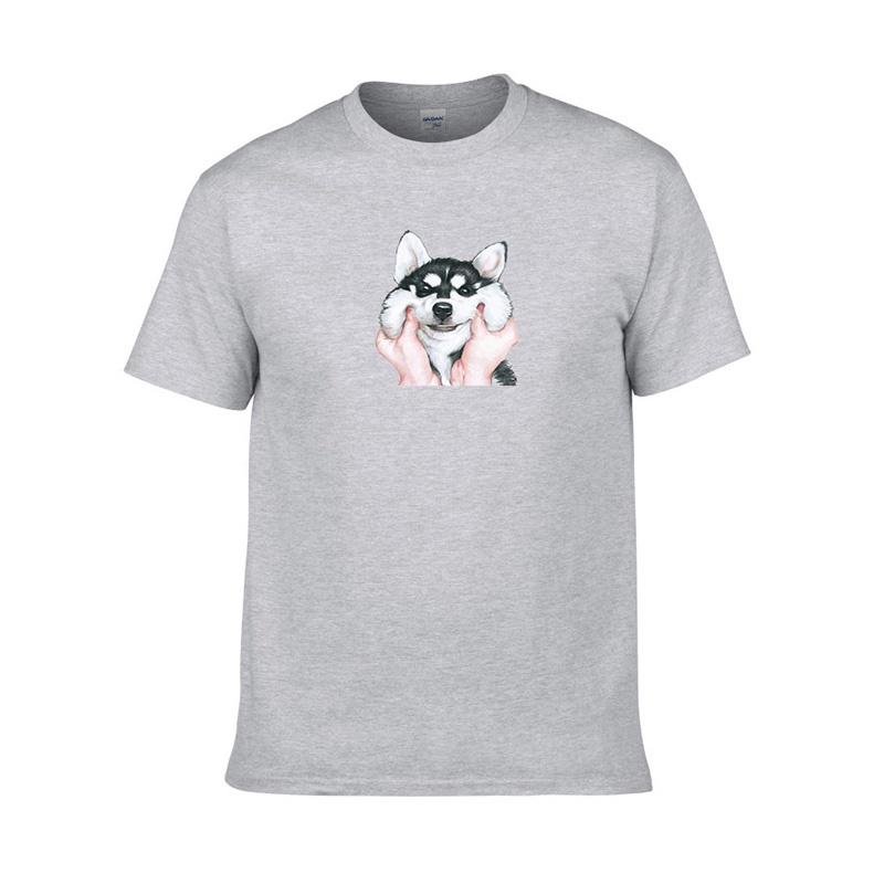Husky Happy Funny Dog Tshirt Short Sleeve Crew Neck Casual Summer Tops Tee