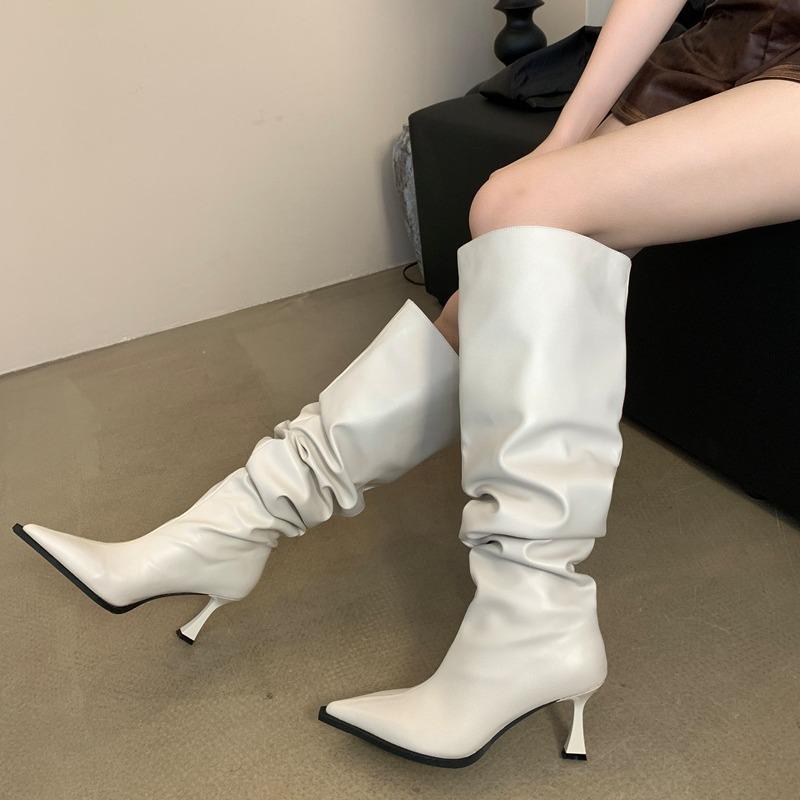 Stivali Alti da Donna con Tacco a Spillo, Suola Spessa, Zip Posteriore, Vestibilità Morbida, Collezione Moda 2024