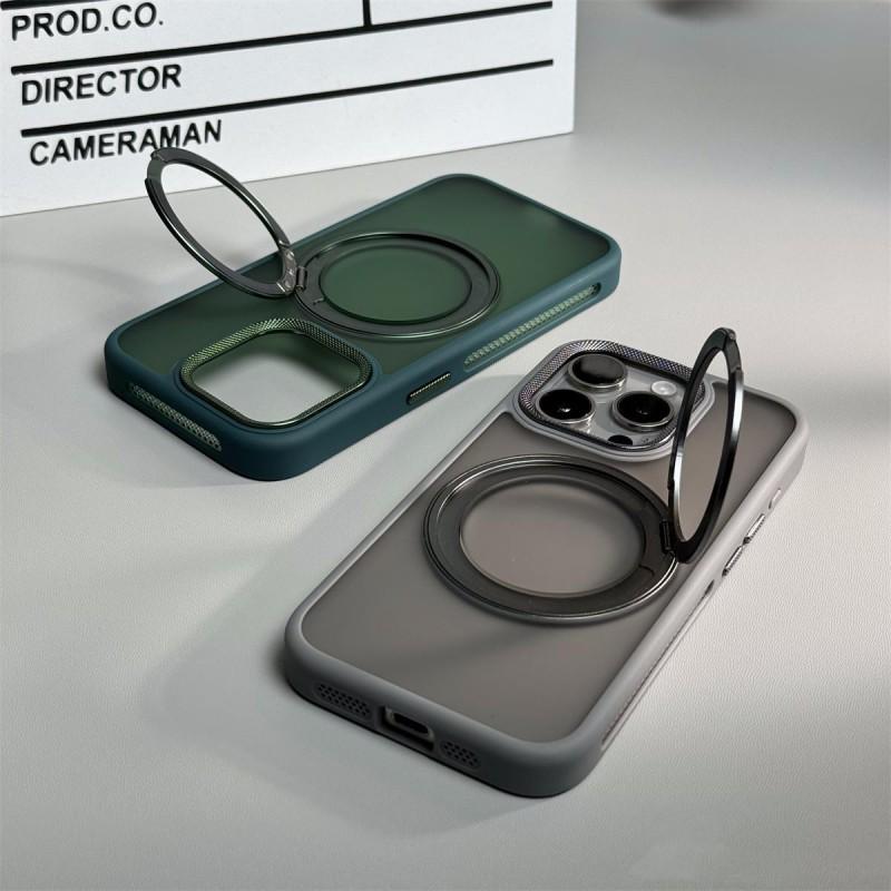Matte Finish IPhone 17 Pro Max Case With 360 Rotating Magnetic Kickstand Metal-PC Hybrid Heat Dissipation Mesh Design