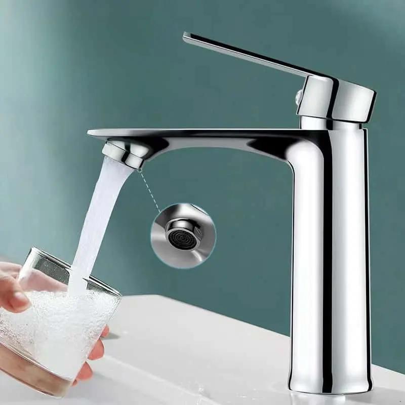 Hot Selling Modern Single Handle Chrome Plated Silver Color Stainless Steel Deck Single Hole Basin Mixer Ceramic Valve Bathroom