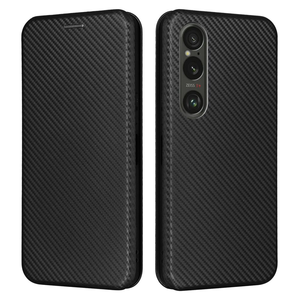 For Sony Xperia 1 VI Case Magnetic Carbon Fiber Texture Leather Phone Cover Full Protection