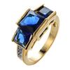 Luxury Female Crystal Blue Stone Big Yellow Gold Color Wedding Jewelry For Women Vintage Bride Square Engagement Ring