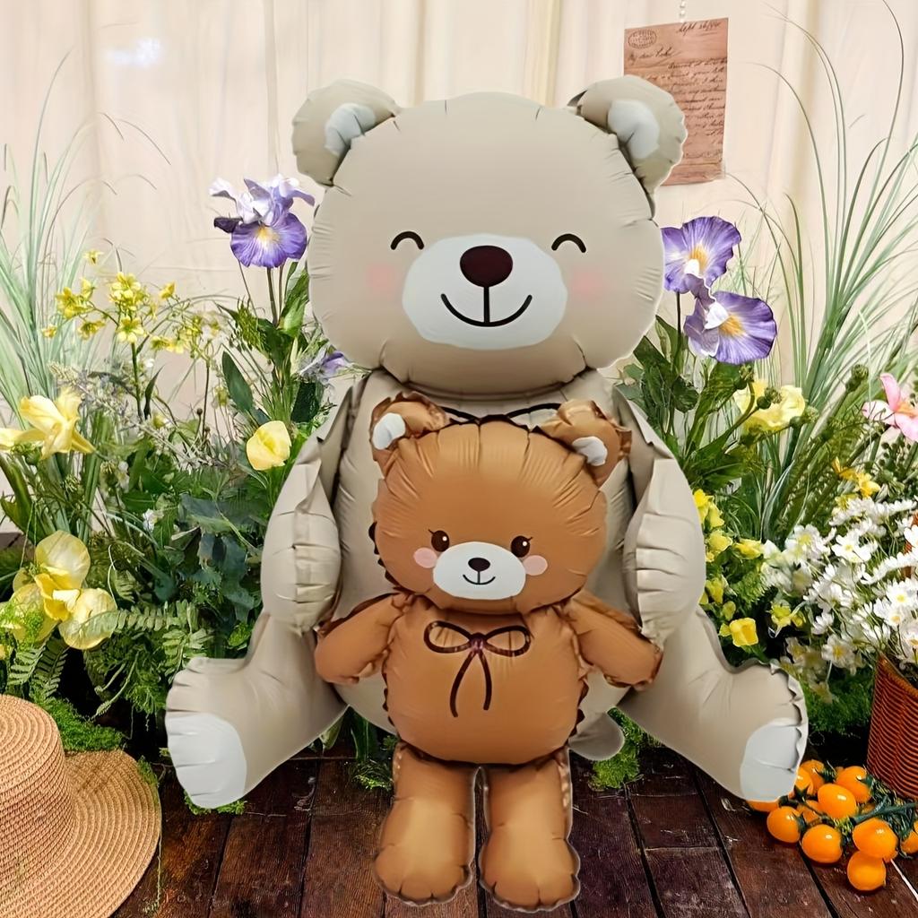 2pcs Brown Cartoon Bear Shaped Balloons, Used for Birthday Themed Parties, Valentine's Day, Anniversaries, and Photo Props