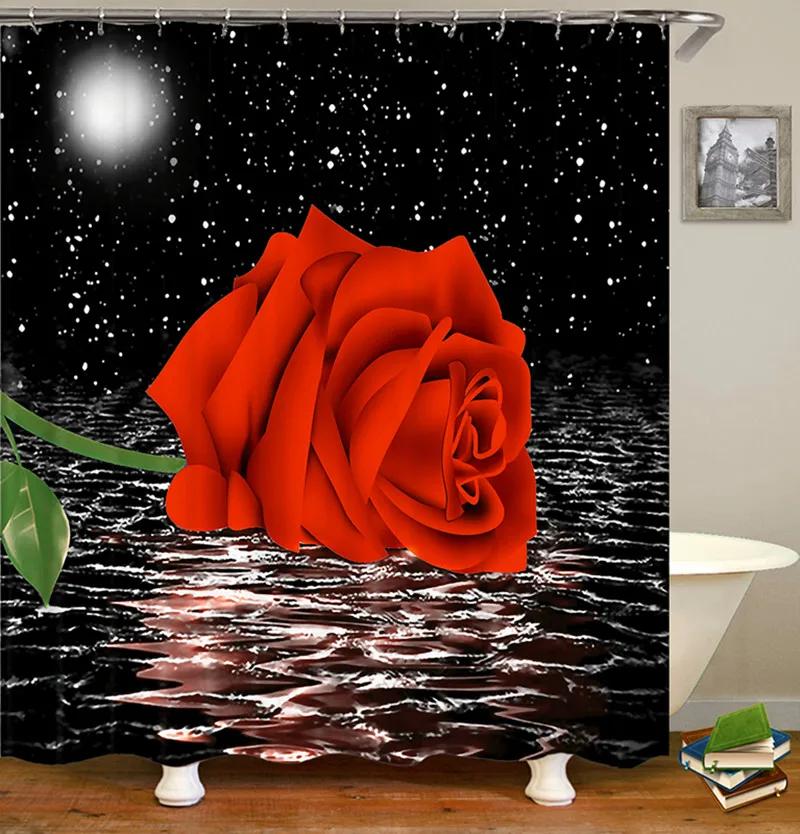 Blooming Flowers Rose Butterfly Shower Curtain Waterproof Modern Bathroom Decor, Waterproof Fabric Shower Curtain with Hooks