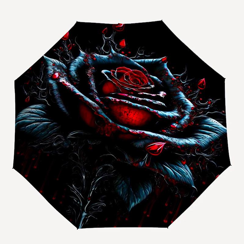 1pc Gothic Rose with Blood Droplets Umbrella with Plastic Handle,Suitable for All Seasons UmbrellaPT557