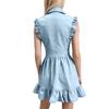 Ladies' Fashionable Ruffled Sleeveless Zipper Lapel Pocket Denim Dress