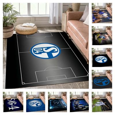 Schalke 04 Fußballfeld Umriss Teppich, Rutschfeste Fußmatte mit Offiziellem S04 Wappen Aufdruck, Sport Deko Teppich für Fan-Höhle & Schlafzimmer