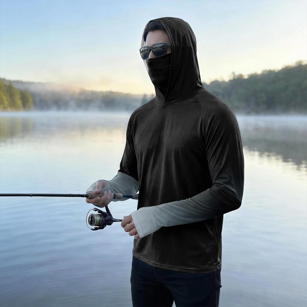 Men's Outdoor Casual Gradient Print Hooded Long Sleeve Sun Protection Shirt Lightweight Breathable Quick Dry Sports Top