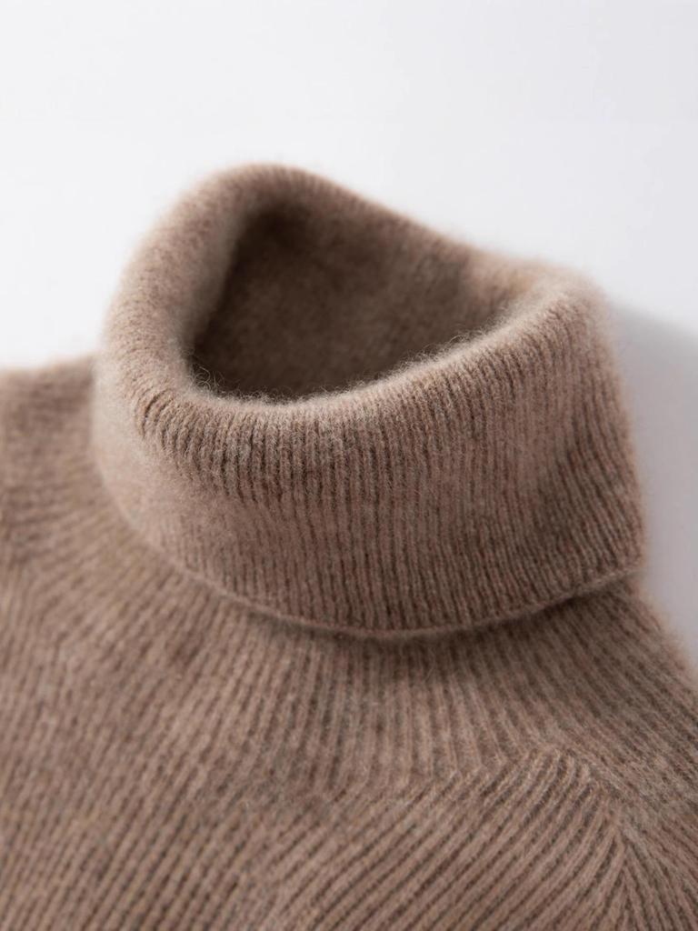 Women's Slim Fit Seamless Turtleneck Sweater - 100% Pure Cashmere, Flattering High Neck Knit Base Layer