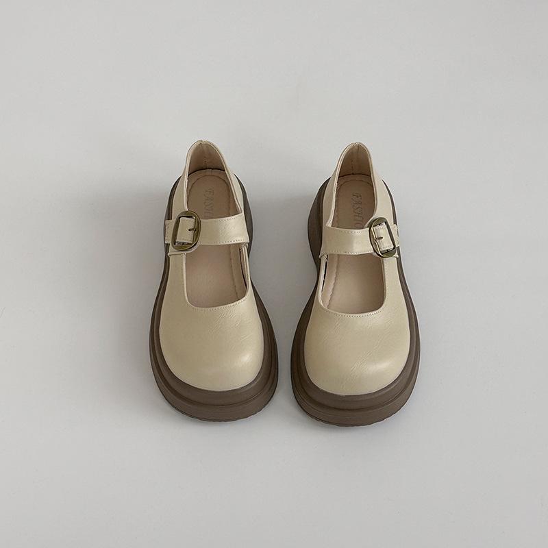 

Корейская версия модных универсальных однотонных ретро туфель Мэри Джейн на платформе, женская осенняя новинка 2025 года, обувь для выхода в свет с увеличением высоты 40 бежевый