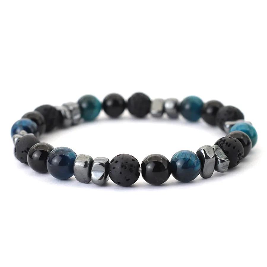 Natural Hematite Stone Beaded Bracelet Men Handmade Unfading Strand Braclet Jewelry Office Leisure Homme Accessories