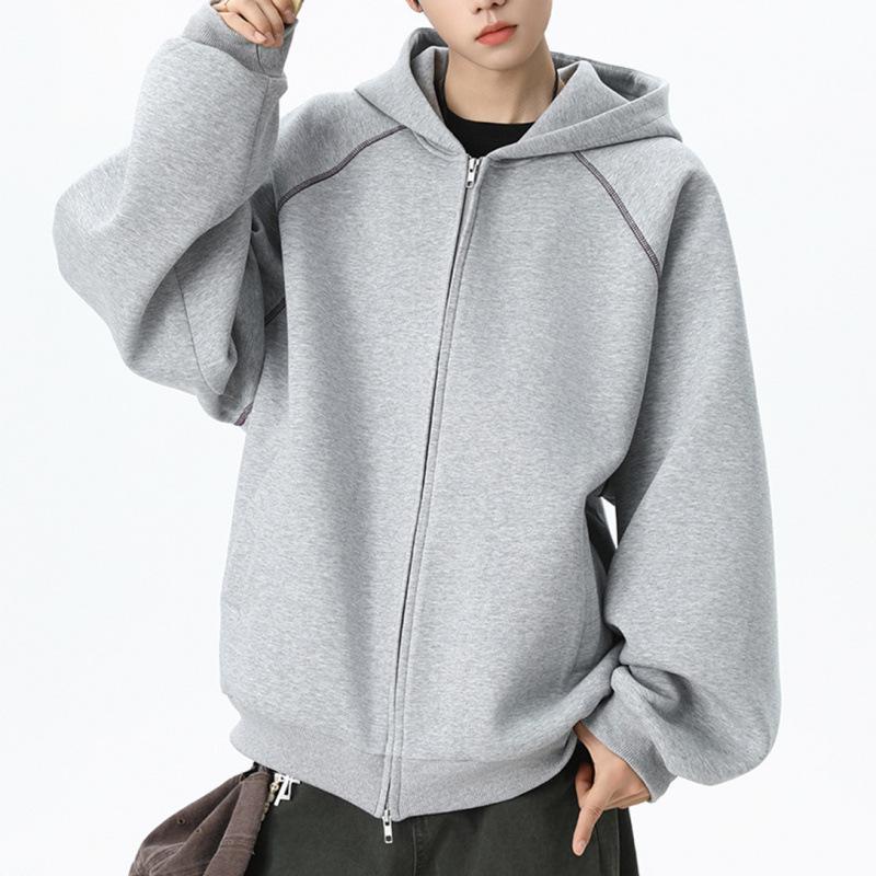 Trendy Men's Autumn Hooded Cardigan Sweatshirt - Versatile Loose Patchwork Hoodie for Couples