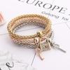 Trendy Three-Color Diamond Key Pendant Bracelet Set