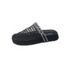 Retro woven fishing net cool slippers women's outer wear 2025 summer new rhinestone thick bottom word with bag head half slippers