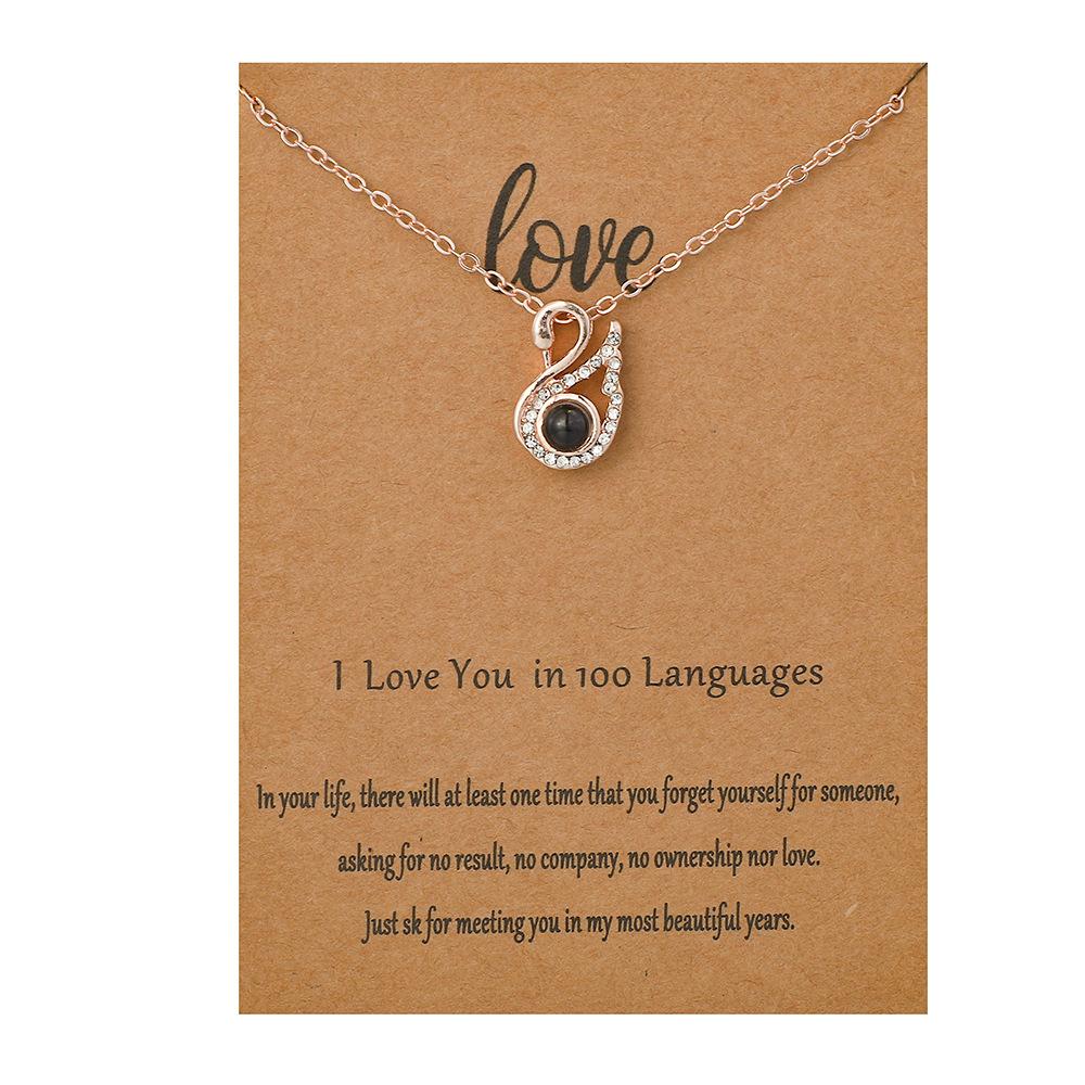 Christmas Swan Elk Love Language I Love You Projection Necklace Pendant Clavicle Chain