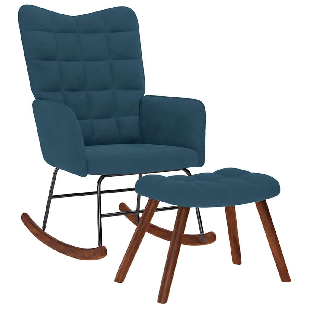 Rocking Chair with Footstool Blue Velvet