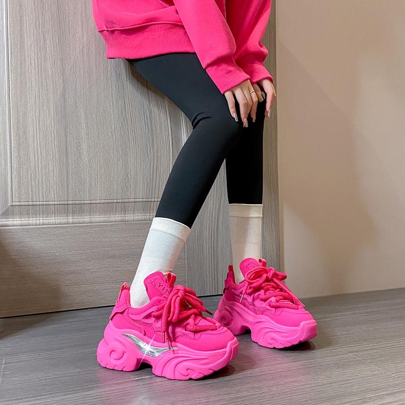 Fashion High Quality Spring Women Platform Sneakers  Chunky Shoes Sport Vulcanized Shoes Female Casual Shoes 8CM Autumn Thick Leather