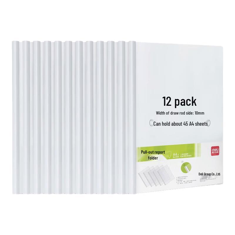 Deli 5534 A4 Transparent Sliding Bar Folders, Mixed Colors, 12-Pack