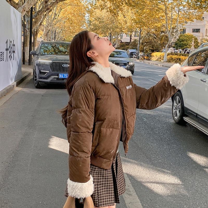 Winter New Lamb Wool Lapel Cotton Clothes Women's Retro Short Cotton Clothes Bread Clothes Student Coats Tide