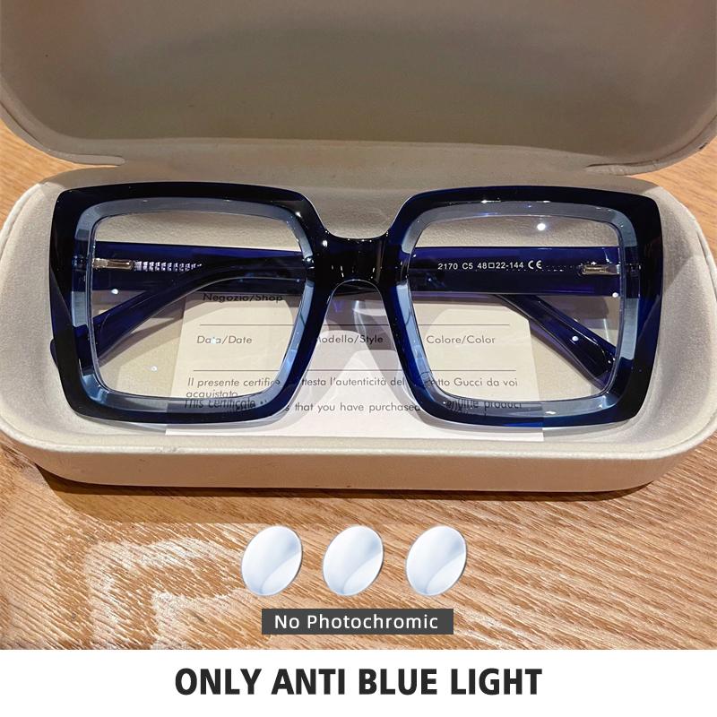 BLMUSA Square Photochromic Blue Light Blocking Large Frame Eyeglasses fashion Reading Glasses ladies Prescription Myopia Glasses