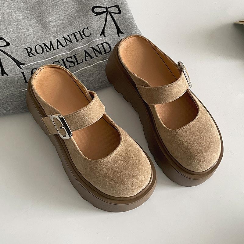 Fashion and lightweight one-pedal heightened thick-soled bag head slippers for women's summer wear 2025 new Mary Jane half slippers