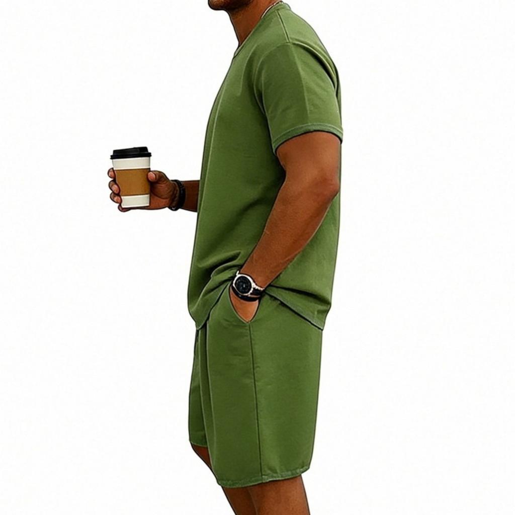 Herren Kurzarm Rundhals T-Shirt und Shorts Set Lässiges Basic Sportliches Zweiteiliges Outfit für den Alltag