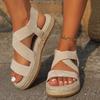 Large Size Hemp Rope Bottom Elastic Sleeve Casual Sandals for Women 2024 New Cross Shaped Roman Sandals